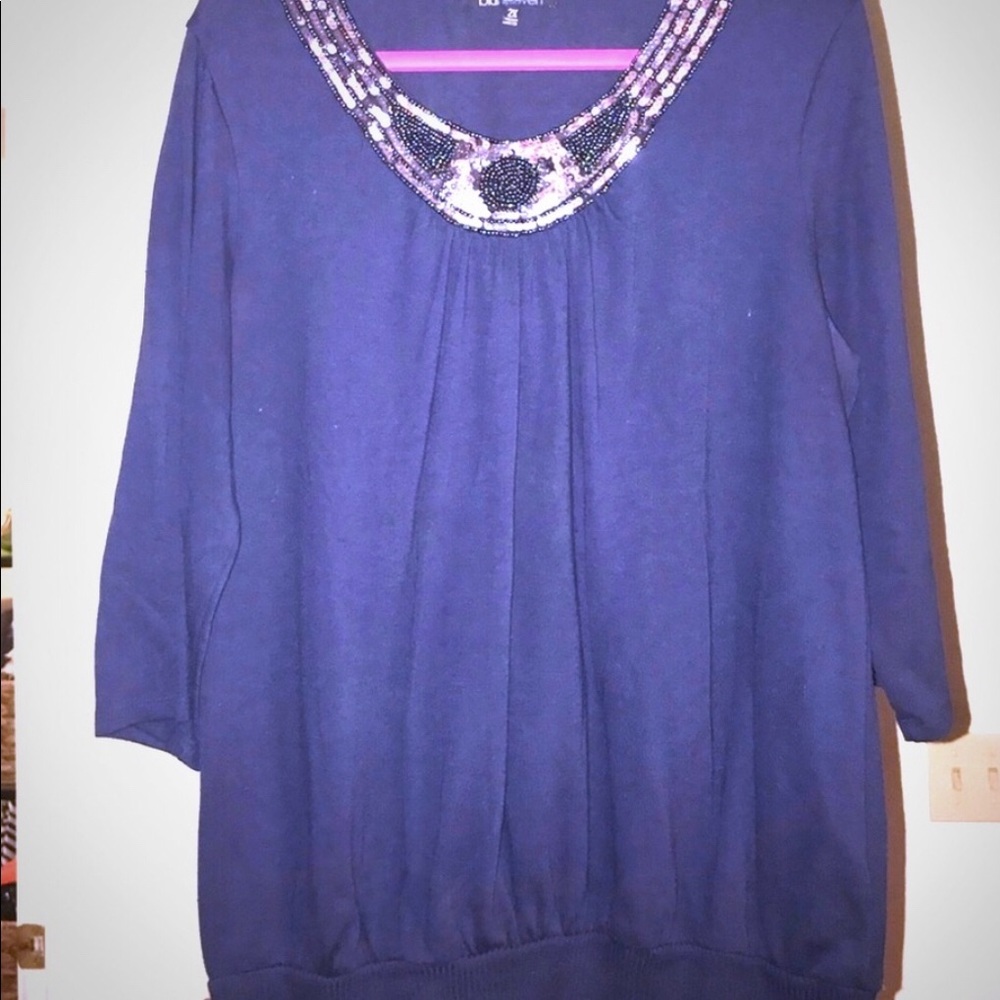 Plus 3/4 sleeve sequin sweater navy blue